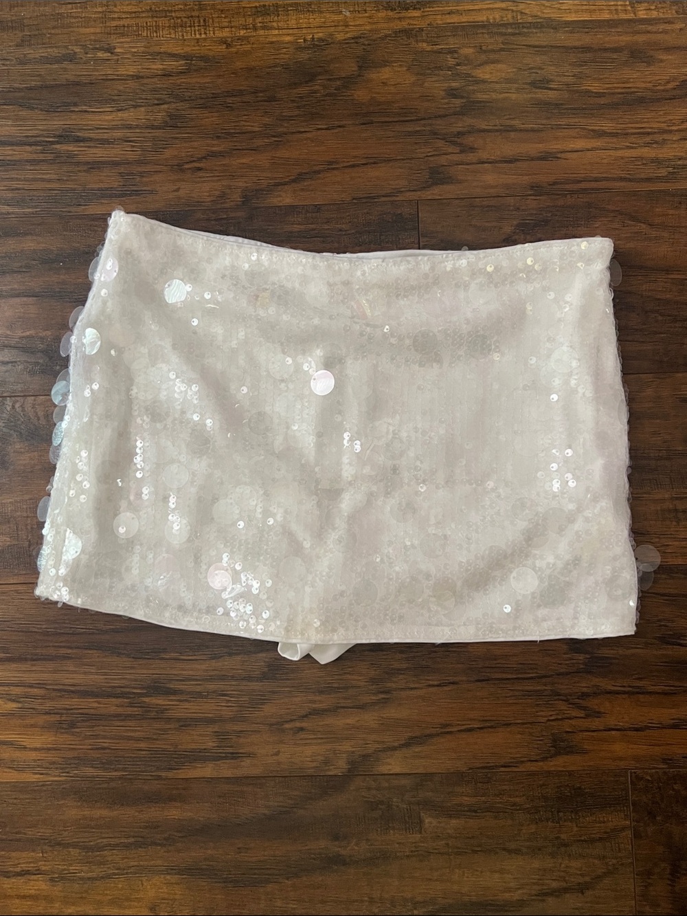 SHEIN White Iridescent Sequin Mini Skirt